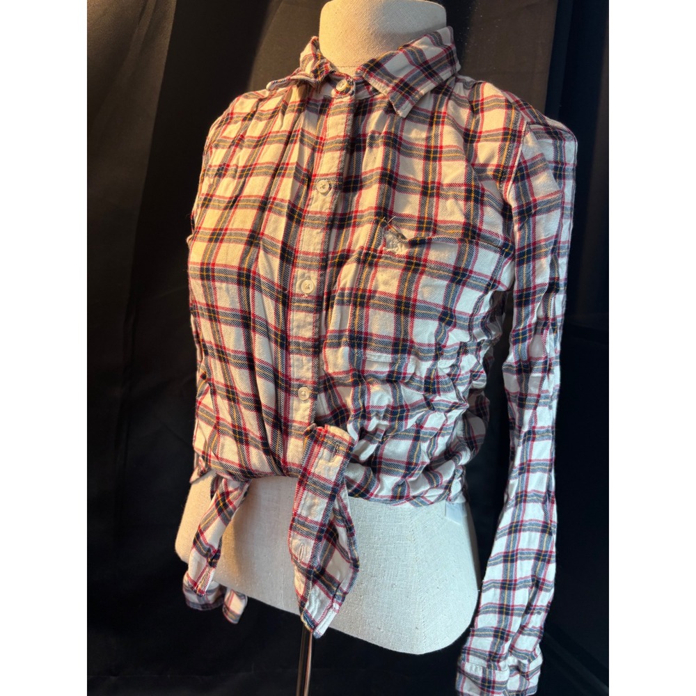 Abercrombie & Fitch Womens Plaid Button Down Shirt White Red Blue Small 1W3761